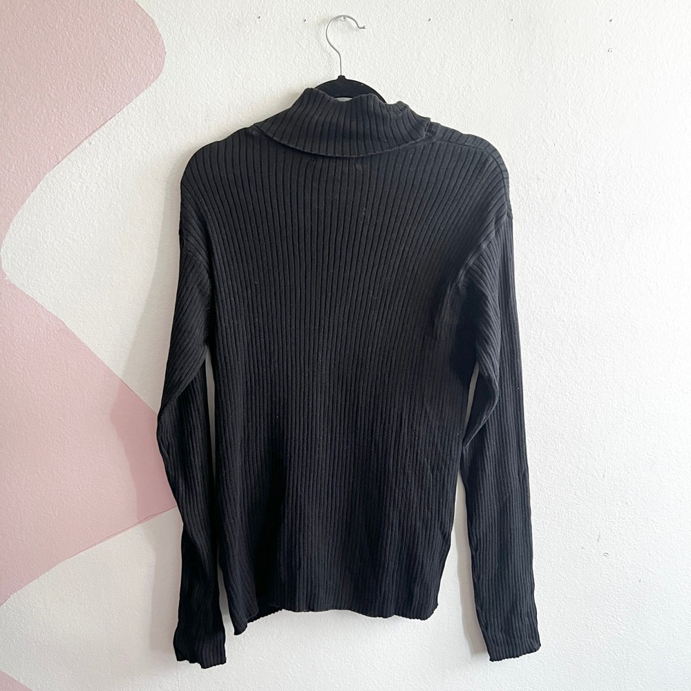 Chaps Ralph Lauren Sweater Womens Large Turtleneck 100% Cotton Pullover Black - Picture 2 of 5